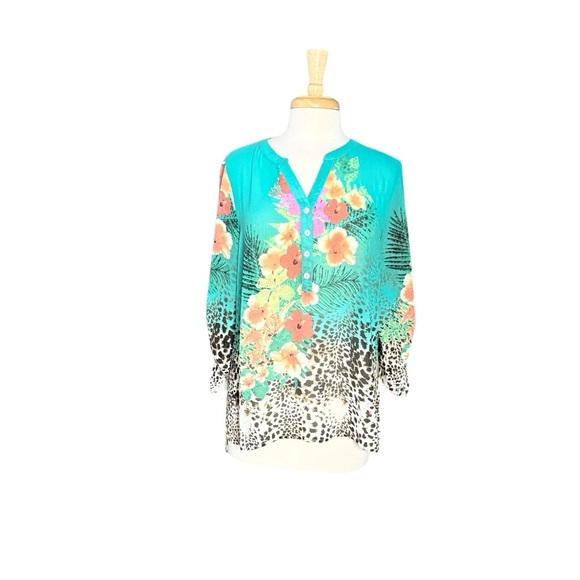 Soft Surroundings Tropical Top Size MP - Picture 1 of 9